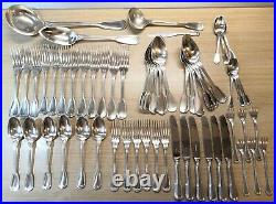 RARE 1850 1935 Christofle Chinon Fiddle Filet 58 pieces silver plated dinner set
