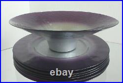 RARE 7 Piece Portmeirion Dusk Large Purple And Silver Glass Charger Plates Bowl