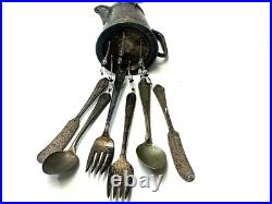 Rare1890s Vintage Handmade Silver Plate Sugar Bowl /6 Piece Set