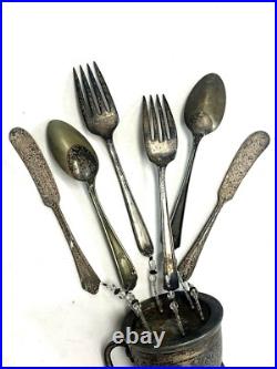 Rare1890s Vintage Handmade Silver Plate Sugar Bowl /6 Piece Set