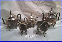 Rare 5 Piece Silver Plate Set, Teapot, Nouveau Woman Sea Scene Serpents Wilcox