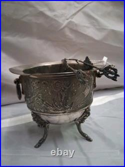 Rare 5 Piece Silver Plate Set, Teapot, Nouveau Woman Sea Scene Serpents Wilcox