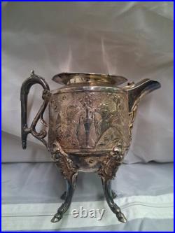 Rare 5 Piece Silver Plate Set, Teapot, Nouveau Woman Sea Scene Serpents Wilcox