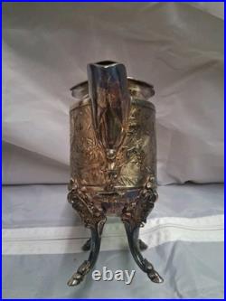 Rare 5 Piece Silver Plate Set, Teapot, Nouveau Woman Sea Scene Serpents Wilcox