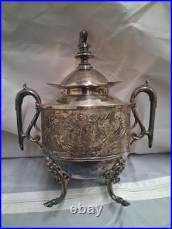 Rare 5 Piece Silver Plate Set, Teapot, Nouveau Woman Sea Scene Serpents Wilcox