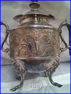 Rare 5 Piece Silver Plate Set, Teapot, Nouveau Woman Sea Scene Serpents Wilcox