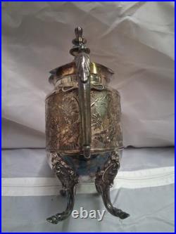 Rare 5 Piece Silver Plate Set, Teapot, Nouveau Woman Sea Scene Serpents Wilcox