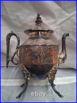 Rare 5 Piece Silver Plate Set, Teapot, Nouveau Woman Sea Scene Serpents Wilcox