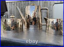 Rare Bepwf Berlin Hammered Silver Plate Art Deco 3 Piece Teaset
