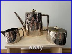 Rare Bepwf Berlin Hammered Silver Plate Art Deco 3 Piece Teaset