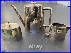 Rare Bepwf Berlin Hammered Silver Plate Art Deco 3 Piece Teaset