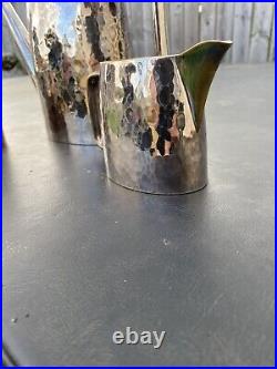 Rare Bepwf Berlin Hammered Silver Plate Art Deco 3 Piece Teaset