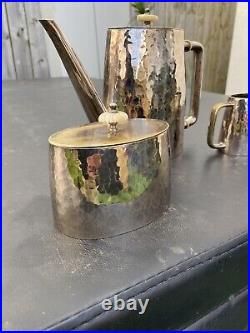 Rare Bepwf Berlin Hammered Silver Plate Art Deco 3 Piece Teaset