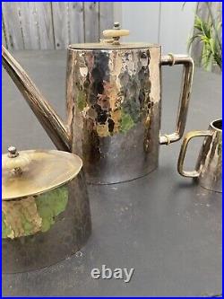 Rare Bepwf Berlin Hammered Silver Plate Art Deco 3 Piece Teaset