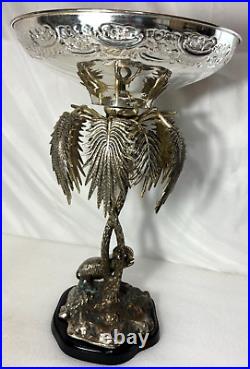 Rare Victorian Silver Plate Compote Centerpiece Elephant & Palm Trees 20