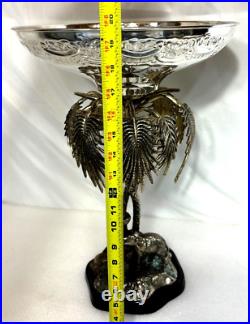 Rare Victorian Silver Plate Compote Centerpiece Elephant & Palm Trees 20