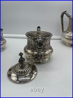 Reed & Barton Silver Plate 4 Piece Tea Coffee Set with Figural Devil Faces Rare