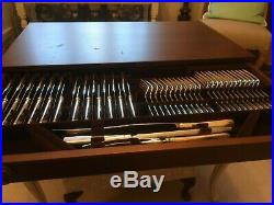Renaissance 163 Piece Silver Plated Rattail Cutlery + Military 3-Drawer Cabinet
