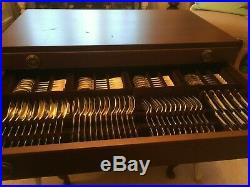Renaissance 163 Piece Silver Plated Rattail Cutlery + Military 3-Drawer Cabinet