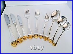 Robbe & Berking Rose 9 Pc Place Setting 150 Silver Plate & Gilt Cutlery Set (I)