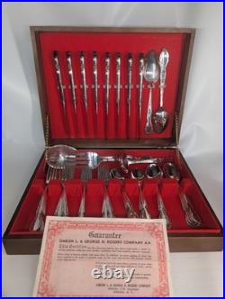 Rogers And Bros Service For 8 Silverware Set Extra Plate 45 Pieces Flower Handle