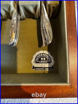 Rogers Bros 80 piece silver plate Magic Rose 12-place flatware set with chest