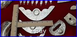 SADDLE HORSE TACK 35 Pieces Hand Engraved Sterling Silver Plating Western Show