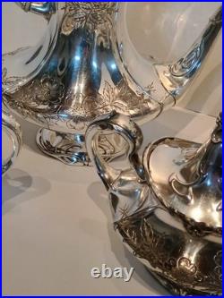 STUNNING Reed & Barton silver plated Etched coffee/tea set 5 Piece Set Floral