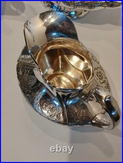 STUNNING Reed & Barton silver plated Etched coffee/tea set 5 Piece Set Floral