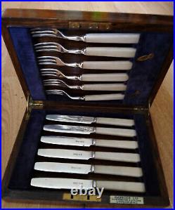 SUPERB Antique HARRODS 12 Piece Silver Plate FRUIT DESSERT Knife & Fork Set