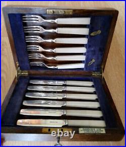 SUPERB Antique HARRODS 12 Piece Silver Plate FRUIT DESSERT Knife & Fork Set