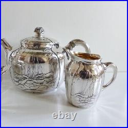 SUPERB CHRISTOFLE GALLIA SILVER PLATE ART NOUVEAU MAPLE TEA COFFEE SET 1890's