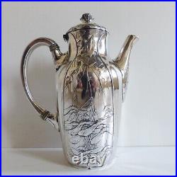 SUPERB CHRISTOFLE GALLIA SILVER PLATE ART NOUVEAU MAPLE TEA COFFEE SET 1890's
