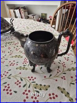 Seven Piece Antique Figural Clawfoot Silver Plate Tea Set