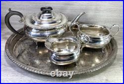 Sheffield A1 Silver Plated 3 Piece Tea Coffee Set & Oval Gallery Tray