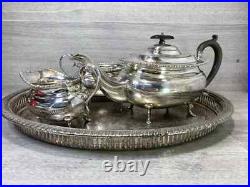 Sheffield A1 Silver Plated 3 Piece Tea Coffee Set & Oval Gallery Tray