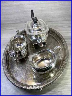 Sheffield A1 Silver Plated 3 Piece Tea Coffee Set & Oval Gallery Tray