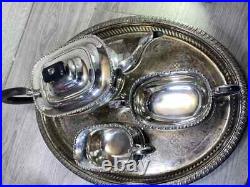 Sheffield A1 Silver Plated 3 Piece Tea Coffee Set & Oval Gallery Tray