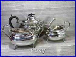 Sheffield A1 Silver Plated 3 Piece Tea Coffee Set & Oval Gallery Tray