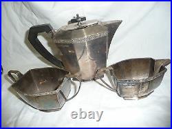 Silver 3 piece tea set elegant Sheffield V. LD 23x16x11cm teapot ART DECO style