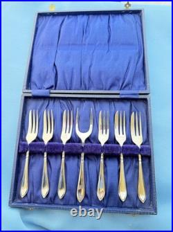 Silver Plate 7 Piece Serving Set in Original Box, 6 Forks 1 Server 5 In No Mono