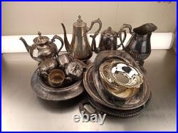 Silver Plate Flatware And Teapot Lot Of 19