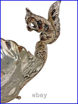 Silver Plate HM Footed Nut Dish Edwardian Squirrel Design Rare Antique Piece