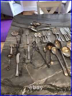 Silver Plate Lot Of 76 Mixed Pieces Many Makers, Styles & Designs