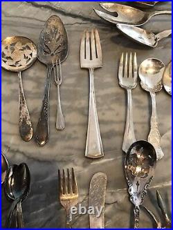 Silver Plate Lot Of 76 Mixed Pieces Many Makers, Styles & Designs