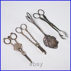 Silver Plate Serving Piece Lot Grape Shears Ladles Tongs Cracker Tray Basket 6pc