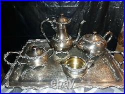 Silver Plate Tea Set Coffee Service & Tray New Beverly Manor Wilcox IS 5 Pieces