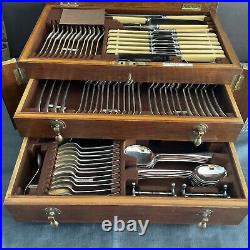 Silver Plated 106 Piece Cutlery In Oak Wellington Chest. Joseph Rodgers 1920