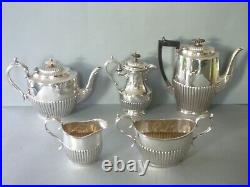 Silver Plated EPNS Tea Coffee Set 5 pieces Pot, Water, Sugar Bowl, Milk Jug