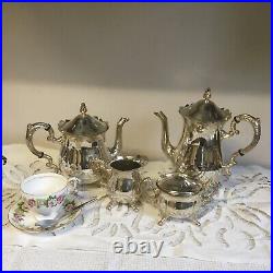 Silver Plated Teapot Set Antique Style 4 Piece Excellent Condition Jug and Bowl